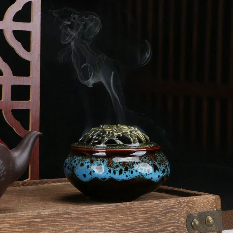 Premium Ice Crackle Glaze Celadon Censer for Coil Incense