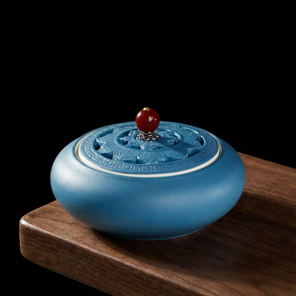 Ceramic Agarwood Incense Plate Burner — Lotus Heart Seal