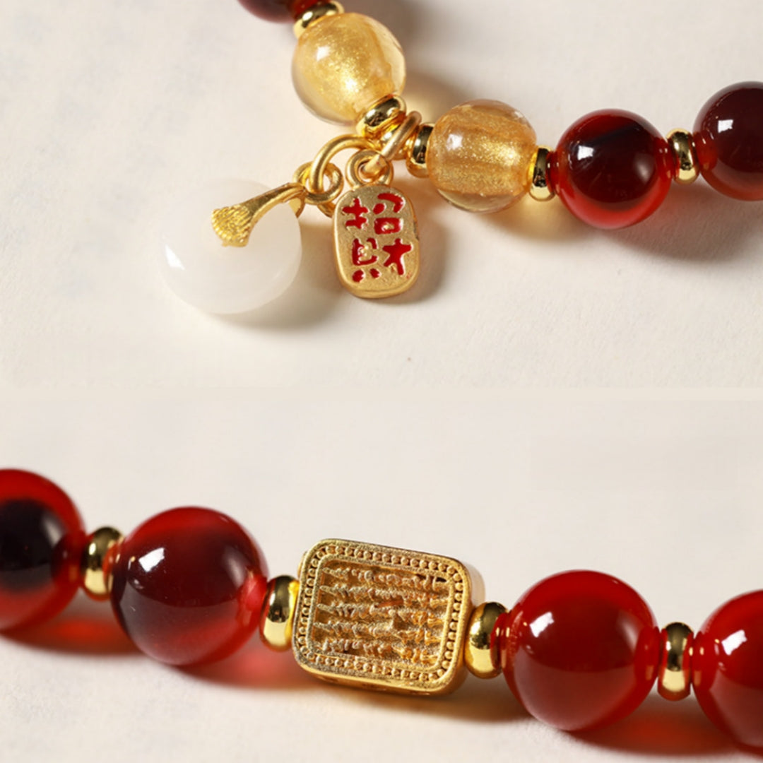 Hand-Carved Boxwood & Natural Gobi 'Candy' Agate Double-Wrap Bracelet