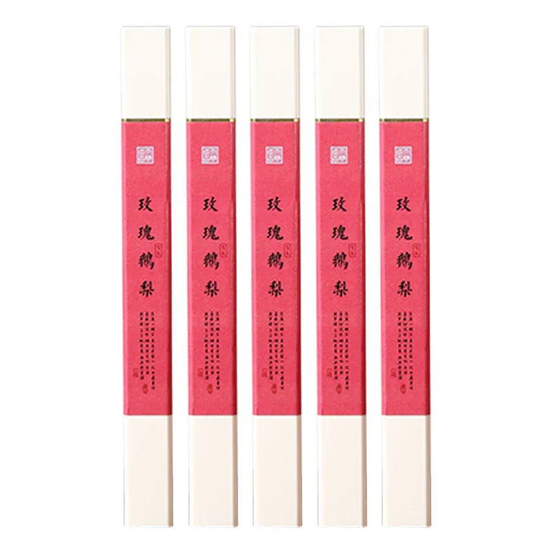 Five rectangular pink and white boxes with Chinese characters in red packaging, aligned vertically