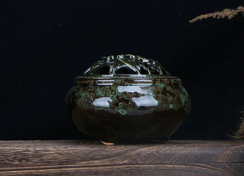Premium Ice Crackle Glaze Celadon Censer for Coil Incense