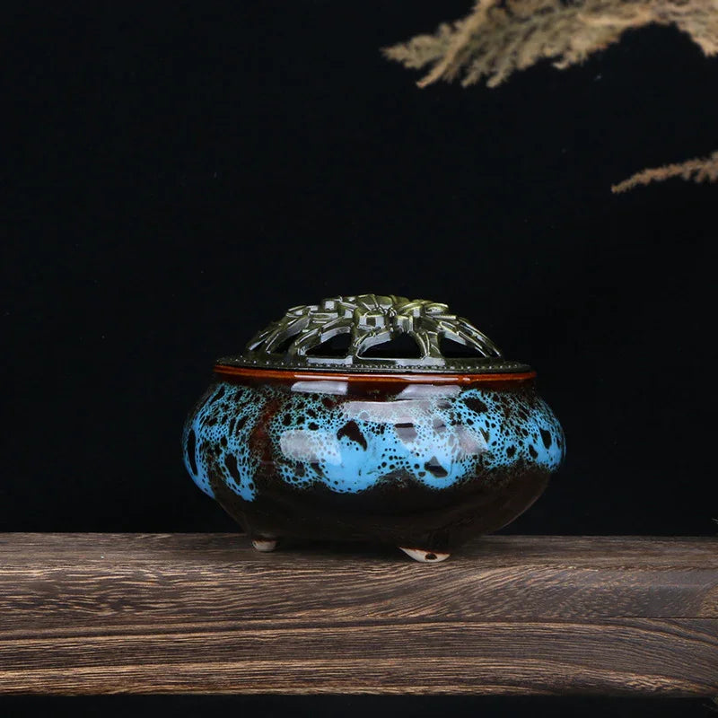 Premium Ice Crackle Glaze Celadon Censer for Coil Incense