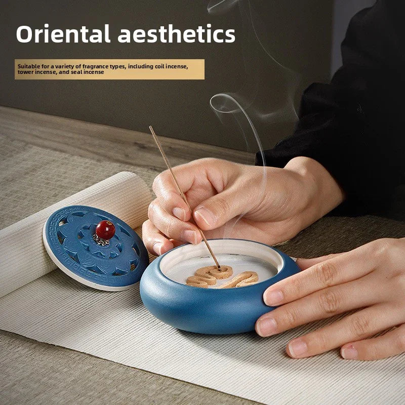 Ceramic Agarwood Incense Plate Burner — Lotus Heart Seal