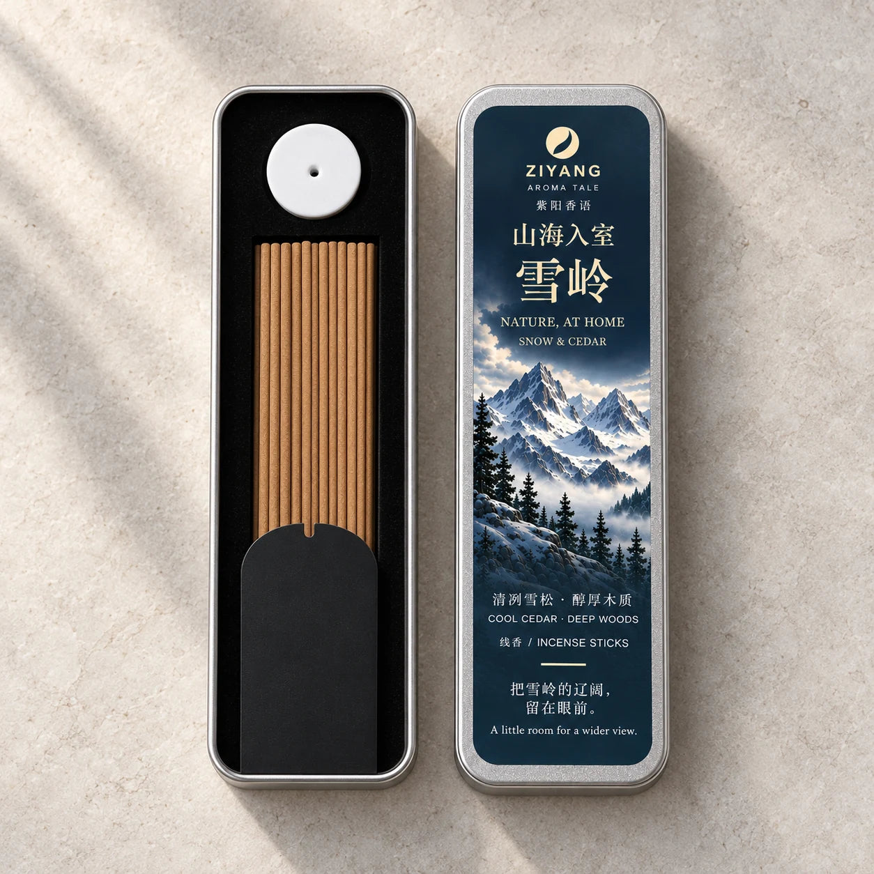 Snow & Cedar open tin
