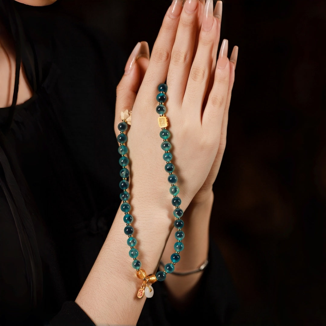 Hand-Carved Boxwood & Natural Gobi 'Candy' Agate Double-Wrap Bracelet