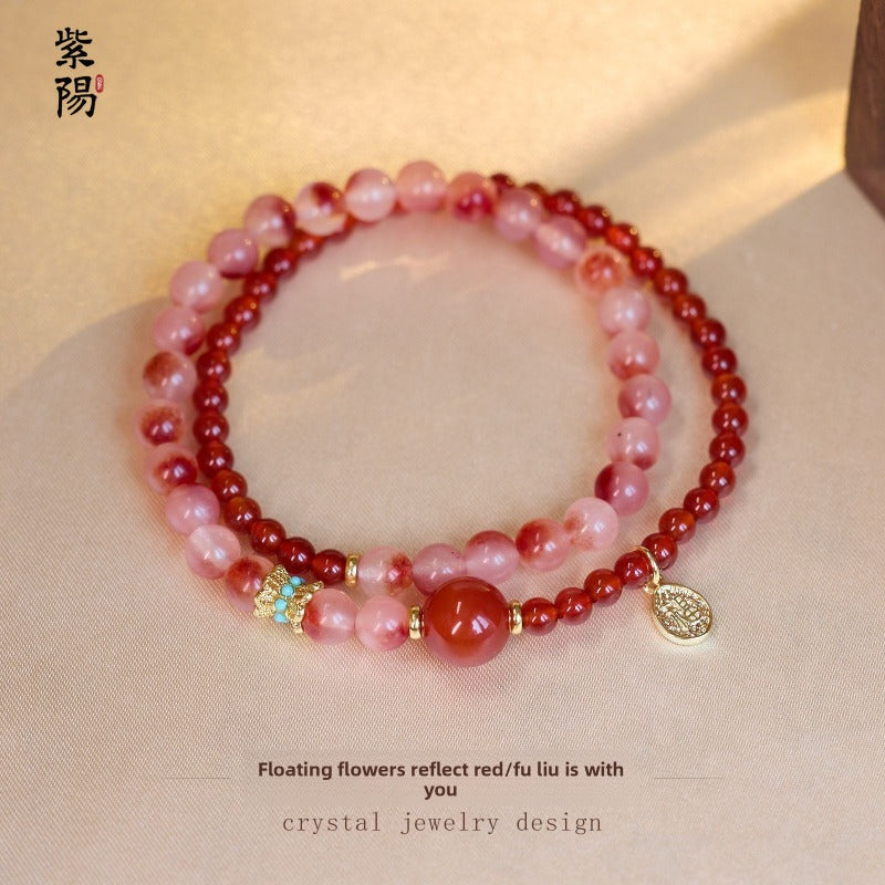Zhao Mi Gold Hair Crystal Bracelet, Jewelry Tiger's Eye Stone White Crystal Amethyst Good Luck Double Ring Bracelet Beaded