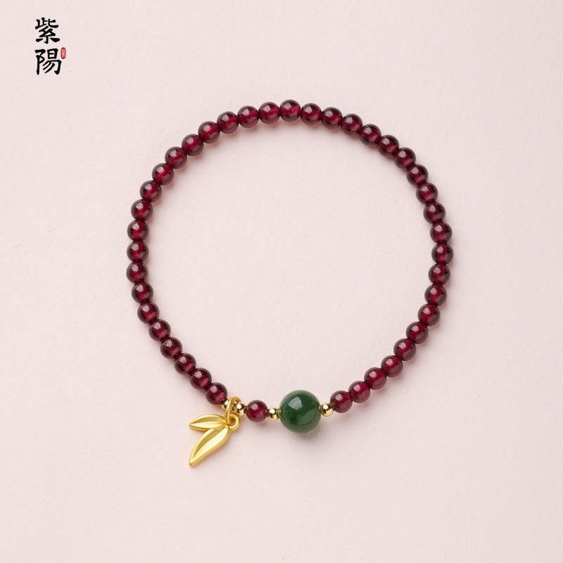 Natural three-circle garnet bracelet women's crystal Hetian jade bracelet gift light luxury niche simple jewelry