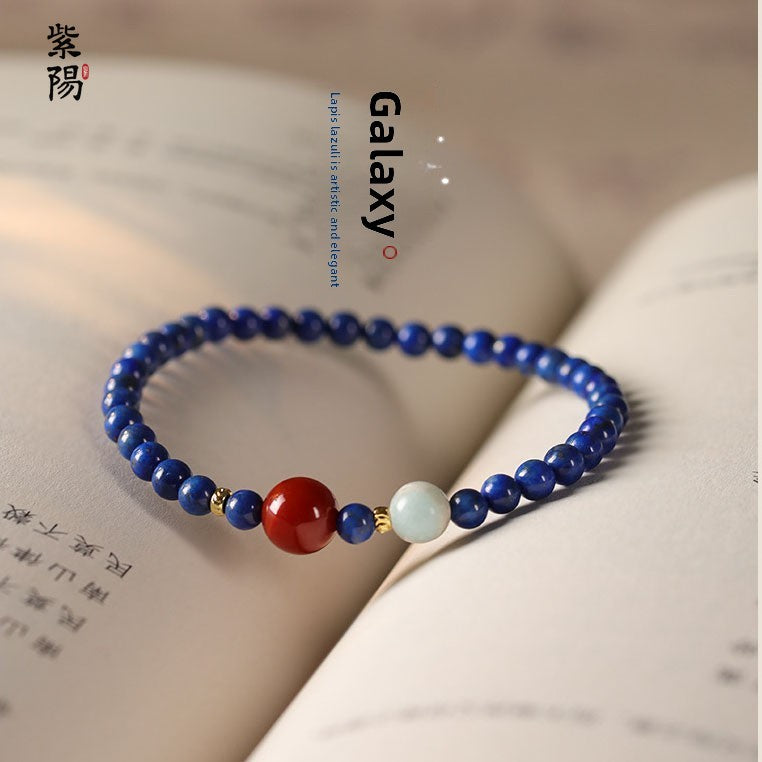 Natural lapis lazuli temperament elegant bracelet exquisite thin stacked women's wrist exquisite simple Nanhong lucky bracelet