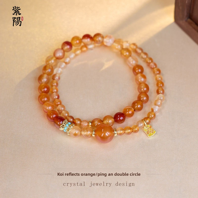 Zhao Mi Gold Hair Crystal Bracelet, Jewelry Tiger's Eye Stone White Crystal Amethyst Good Luck Double Ring Bracelet Beaded
