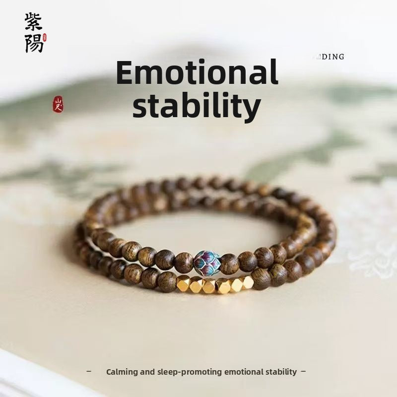 Sandalwood agarwood bracelet stacked with three circles of 6mm tranquility beads emotional stability bracelet Buddha beads