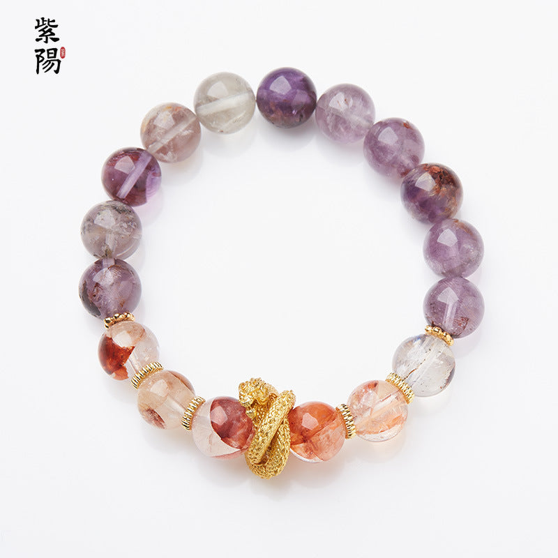 Nine Purple Fire Luck Bracelet – Amethyst Purple Phantom Crystal | Elegant Handmade Energy Bracelet for Women