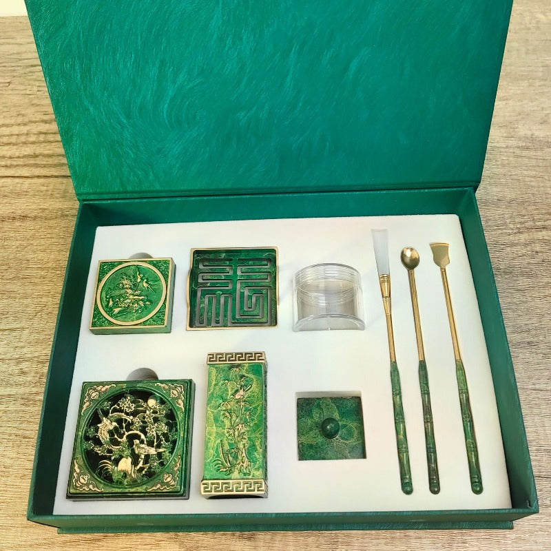 Brass Braised Blue Lotus Incense Burner Incense Road Utensils Incense Set Incense Powder Compilation Incense Compilation