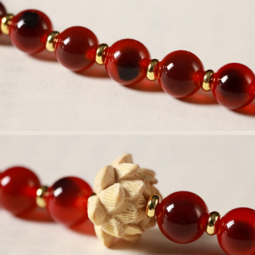 Hand-Carved Boxwood & Natural Gobi 'Candy' Agate Double-Wrap Bracelet