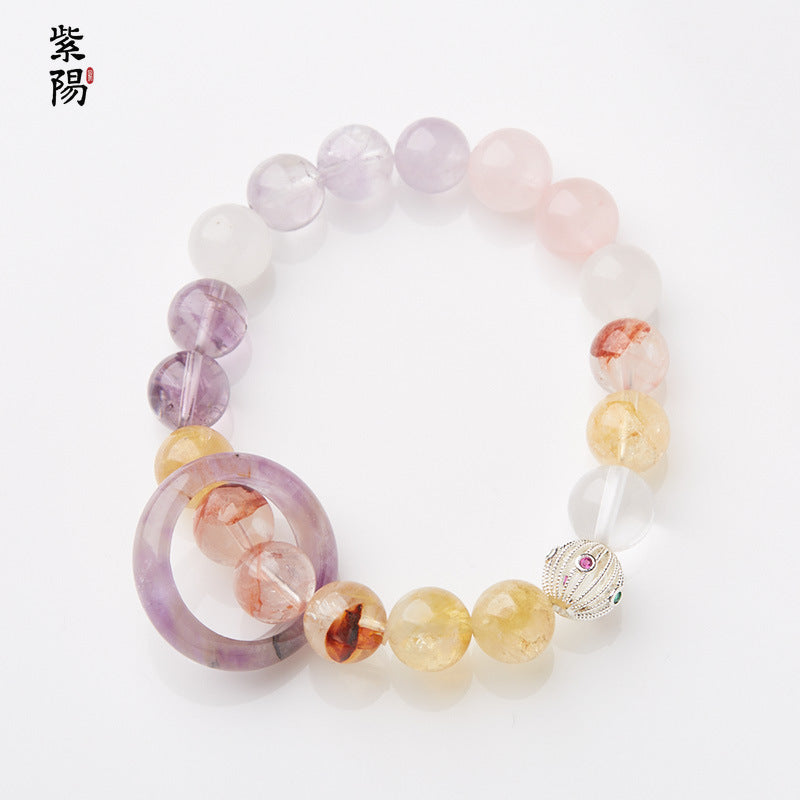 Nine Purple Fire Luck Bracelet – Amethyst Purple Phantom Crystal | Elegant Handmade Energy Bracelet for Women