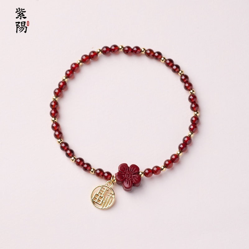 Natural three-circle garnet bracelet women's crystal Hetian jade bracelet gift light luxury niche simple jewelry