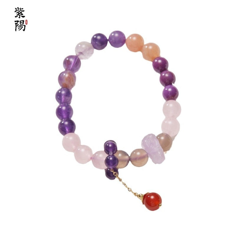 Nine Purple Fire Luck Bracelet – Amethyst Purple Phantom Crystal | Elegant Handmade Energy Bracelet for Women