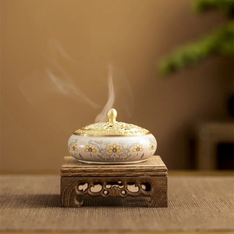 Golden Lotus Copper Incense Burner | Handcrafted Incense Set & Seal Tool