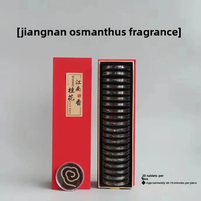 Jiangnan Osmanthus fragrance red box with 20 spiral incense tablets neatly stacked inside