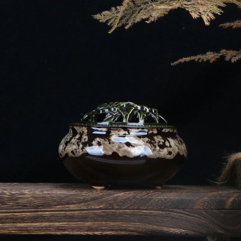 Premium Ice Crackle Glaze Celadon Censer for Coil Incense