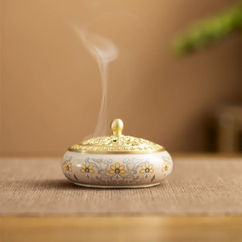 Golden Lotus Copper Incense Burner | Handcrafted Incense Set & Seal Tool