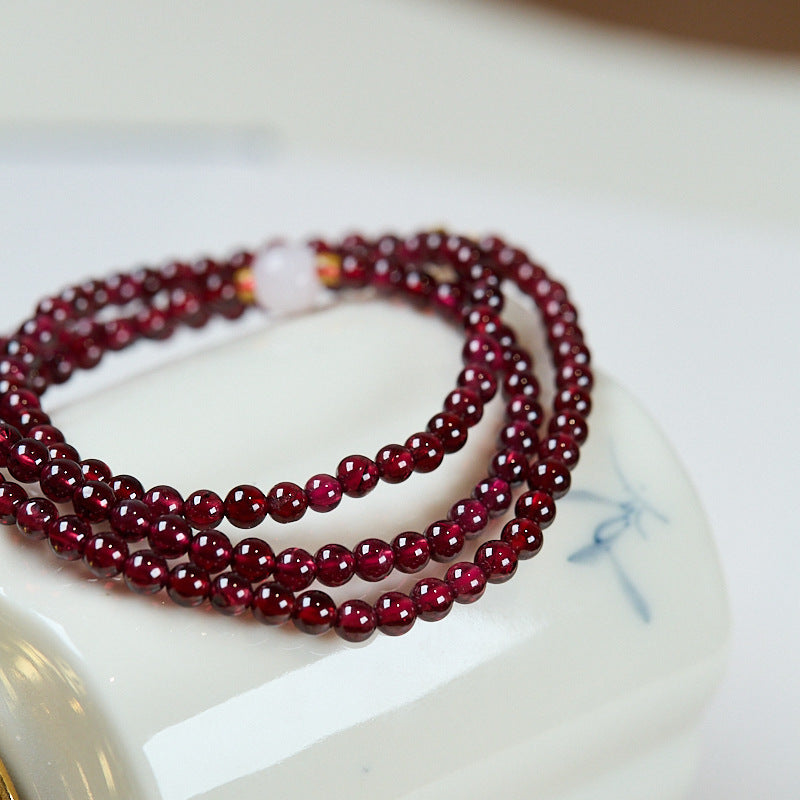 Natural three-circle garnet bracelet women's crystal Hetian jade bracelet gift light luxury niche simple jewelry