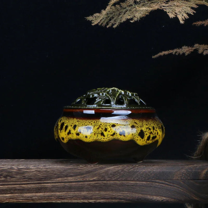 Premium Ice Crackle Glaze Celadon Censer for Coil Incense