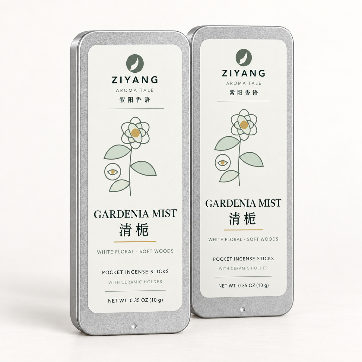 SKU ZIY-QZ-2BOX — two Gardenia Mist pocket incense tins