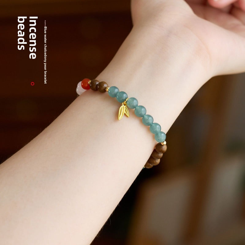 Pear Tent Fragrance Traditional Chinese Medicine Hexiang Bead Bracelet New Chinese Natural Blue Water Jade Gourd Passepartout Medicinal Fragrance Bracelet