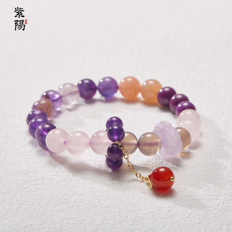 Nine Purple Fire Luck Bracelet – Amethyst Purple Phantom Crystal | Elegant Handmade Energy Bracelet for Women