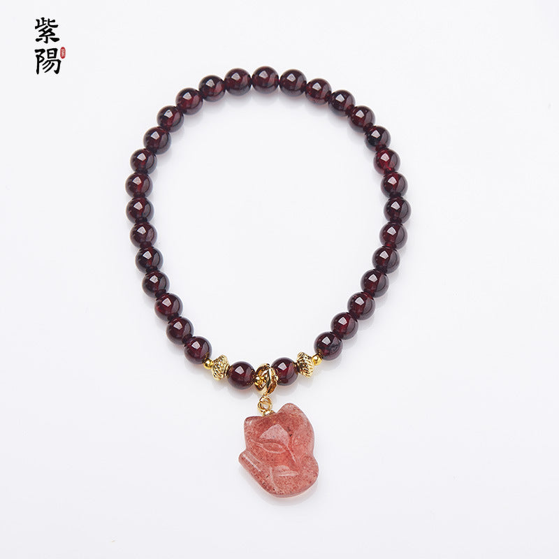 Incense Ash Glazed Bracelet Pink Porcelain Nine-tailed Fox Gold Foil Good Luck Bracelet Girlfriend Gift