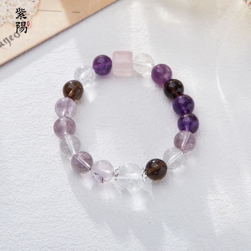 Nine Purple Fire Luck Bracelet – Amethyst Purple Phantom Crystal | Elegant Handmade Energy Bracelet for Women