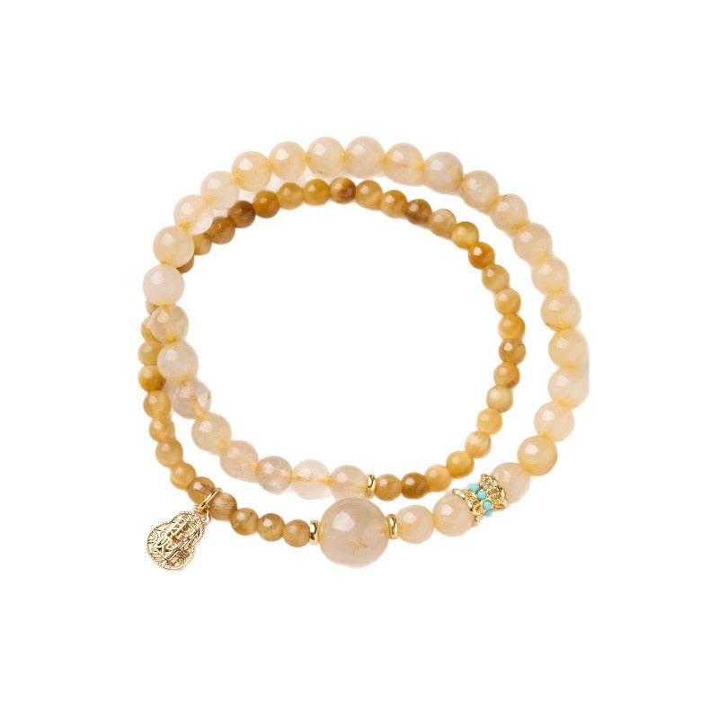 Zhao Mi Gold Hair Crystal Bracelet, Jewelry Tiger's Eye Stone White Crystal Amethyst Good Luck Double Ring Bracelet Beaded