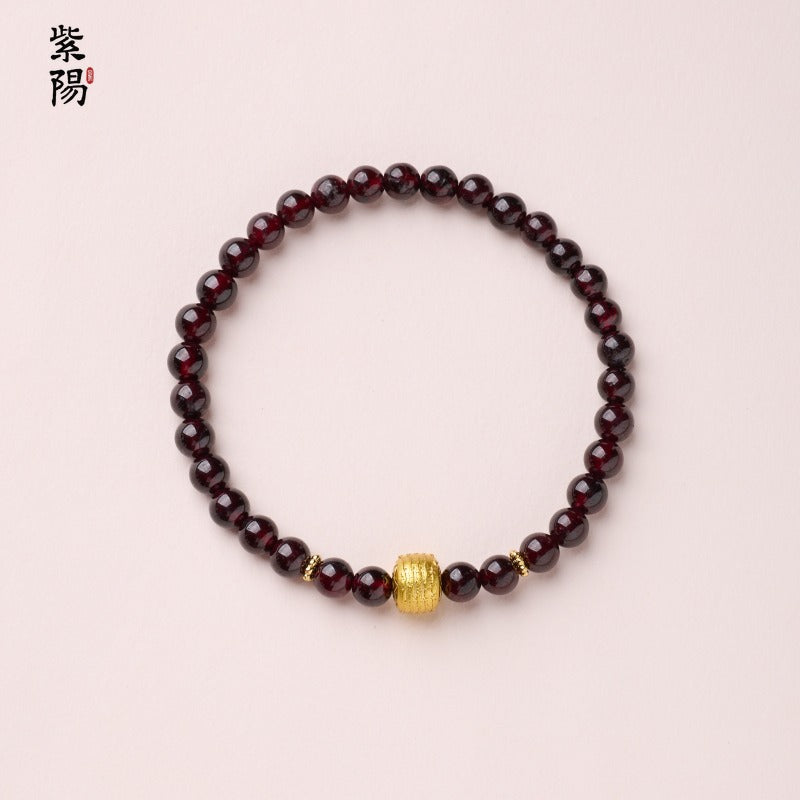 Natural three-circle garnet bracelet women's crystal Hetian jade bracelet gift light luxury niche simple jewelry
