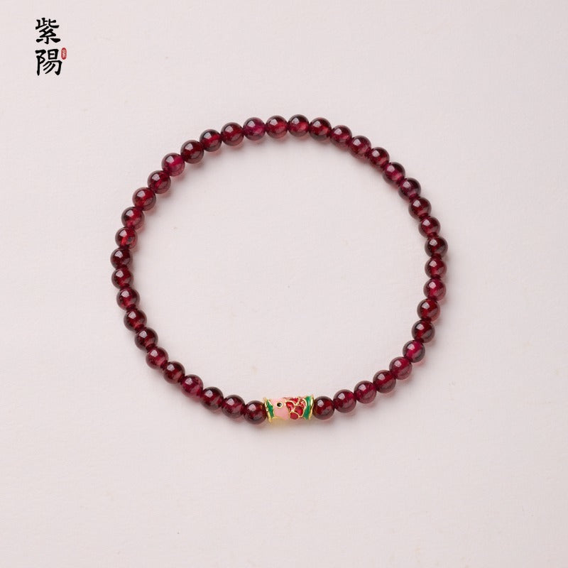 Natural three-circle garnet bracelet women's crystal Hetian jade bracelet gift light luxury niche simple jewelry