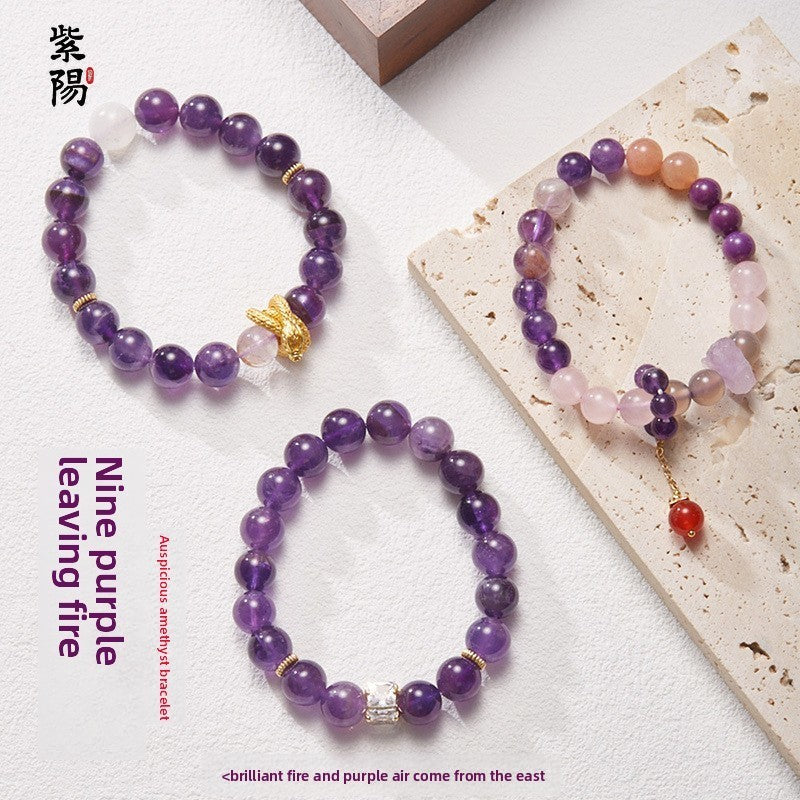 Nine Purple Fire Luck Bracelet – Amethyst Purple Phantom Crystal | Elegant Handmade Energy Bracelet for Women