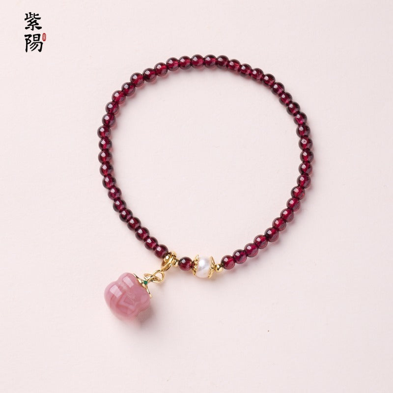 Natural three-circle garnet bracelet women's crystal Hetian jade bracelet gift light luxury niche simple jewelry