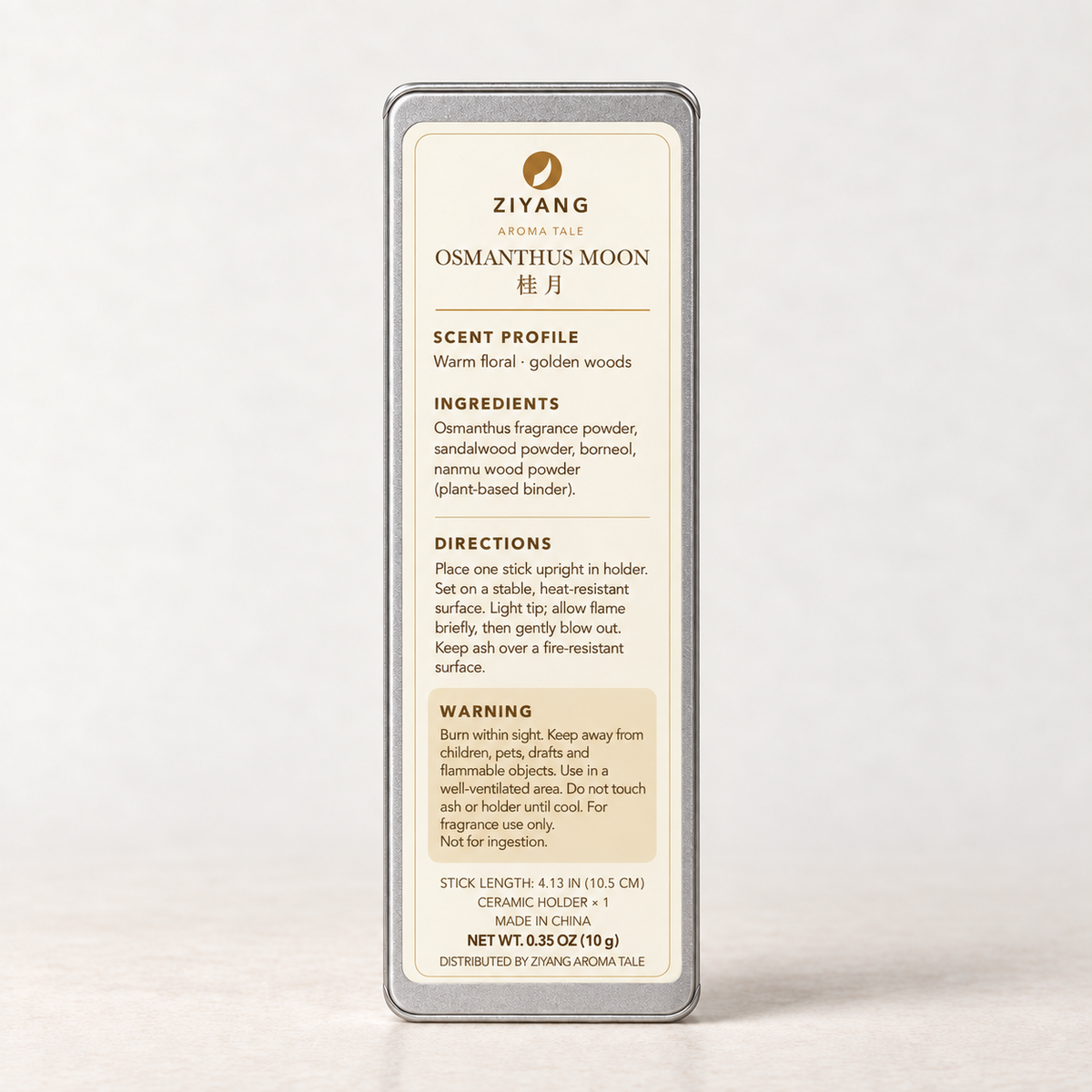 Osmanthus Moon pocket incense back label and safety directions
