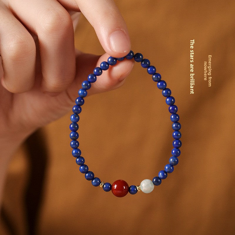 Natural lapis lazuli temperament elegant bracelet exquisite thin stacked women's wrist exquisite simple Nanhong lucky bracelet