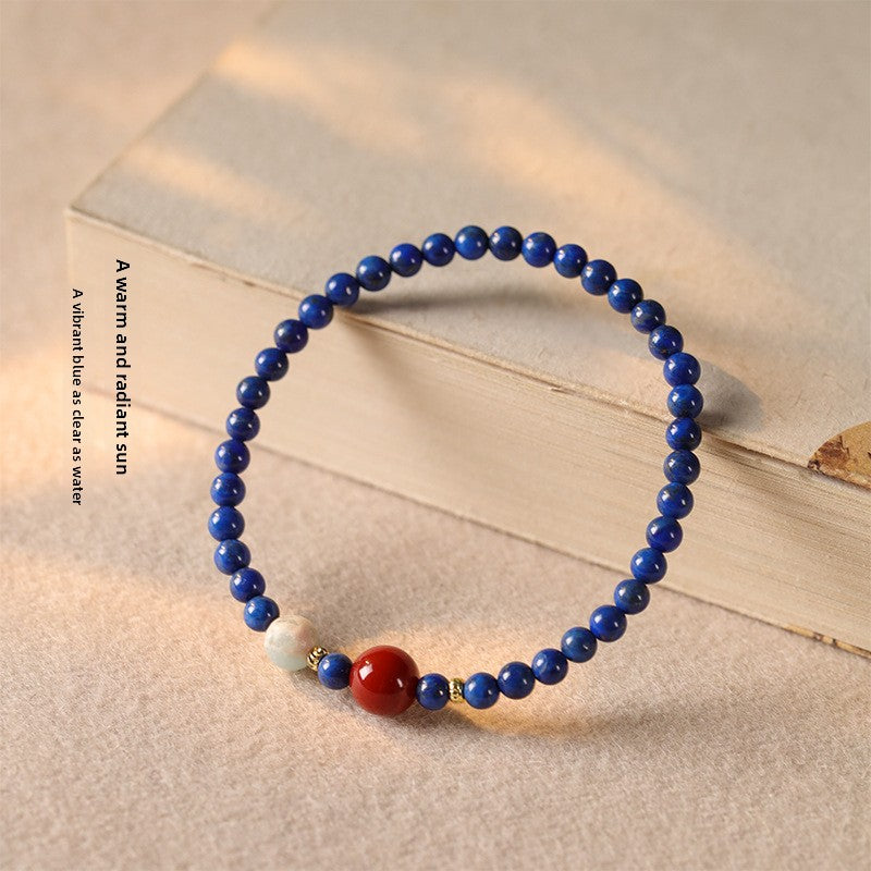 Natural lapis lazuli temperament elegant bracelet exquisite thin stacked women's wrist exquisite simple Nanhong lucky bracelet