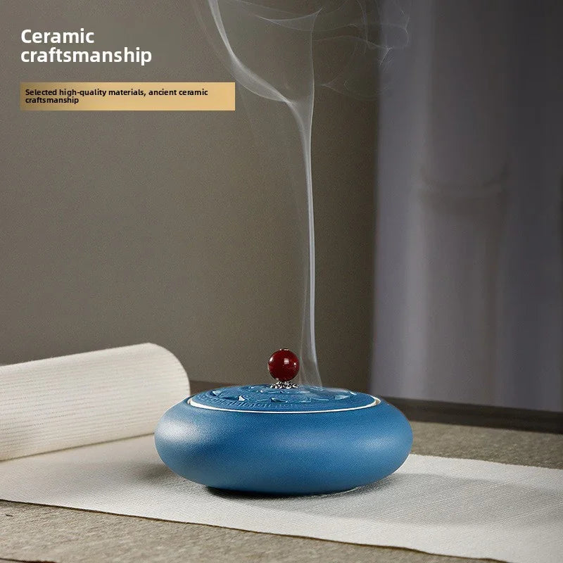 Ceramic Agarwood Incense Plate Burner — Lotus Heart Seal