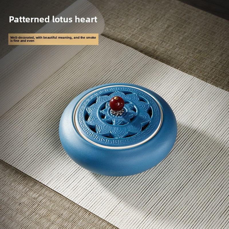 Ceramic Agarwood Incense Plate Burner — Lotus Heart Seal