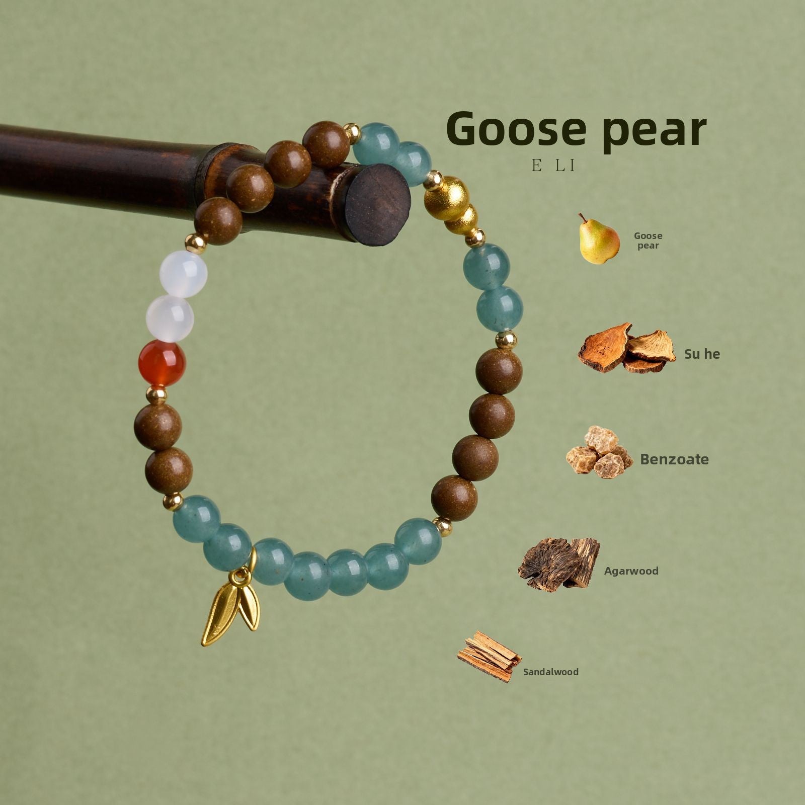 Pear Tent Fragrance Traditional Chinese Medicine Hexiang Bead Bracelet New Chinese Natural Blue Water Jade Gourd Passepartout Medicinal Fragrance Bracelet