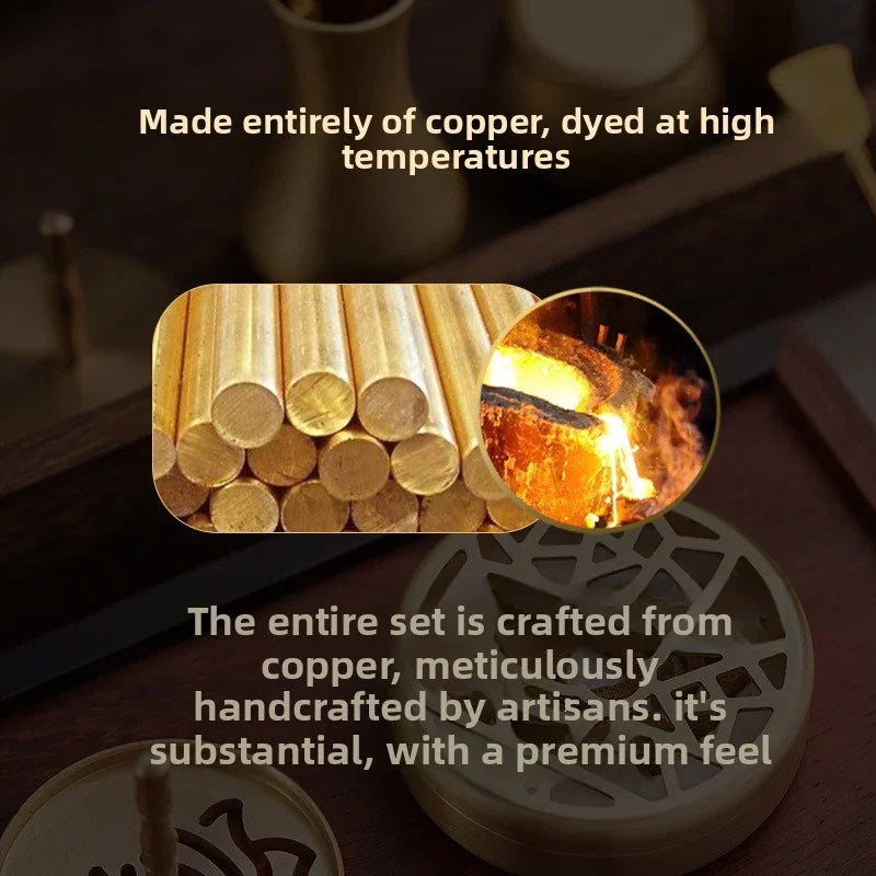 Copper rods and molten copper close-up highlighting handcrafted copper set with premium, artisanal quality