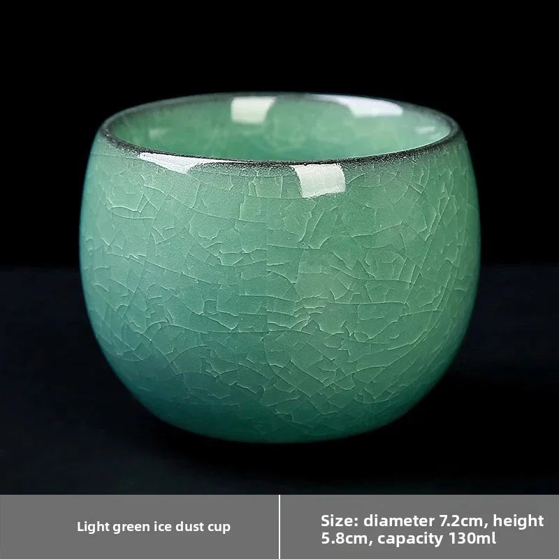 Light green ice dust cup with cracked glaze texture, 7.2cm diameter, 5.8cm height, 130ml capacity