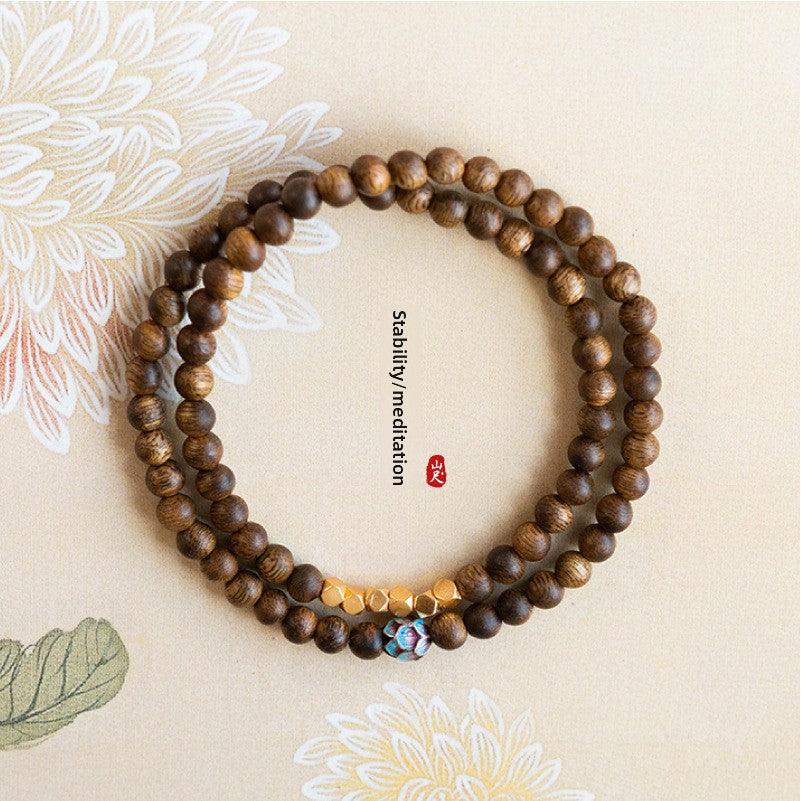 Sandalwood agarwood bracelet stacked with three circles of 6mm tranquility beads emotional stability bracelet Buddha beads