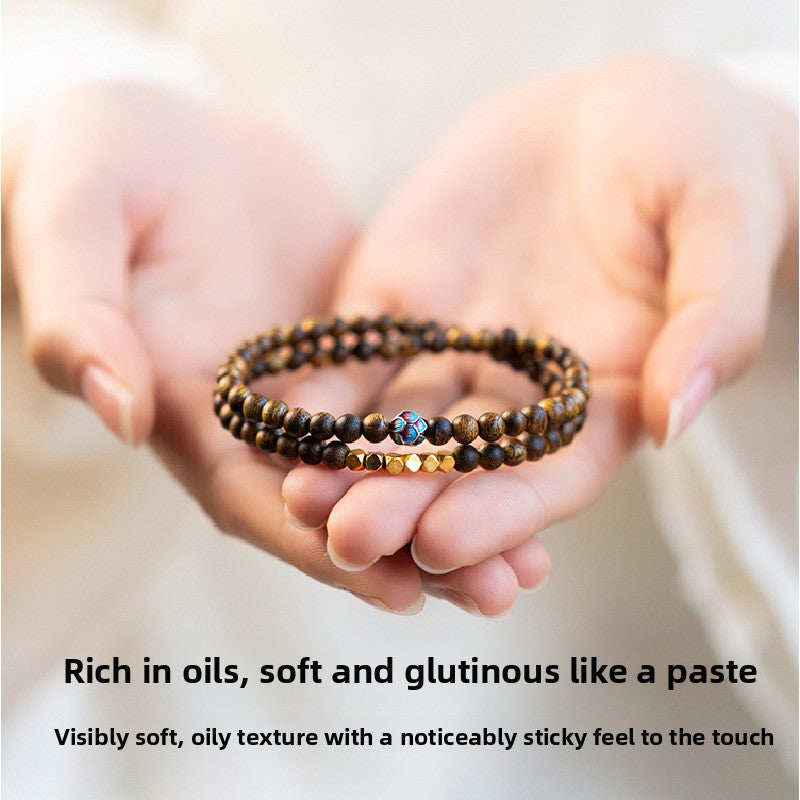 Sandalwood agarwood bracelet stacked with three circles of 6mm tranquility beads emotional stability bracelet Buddha beads