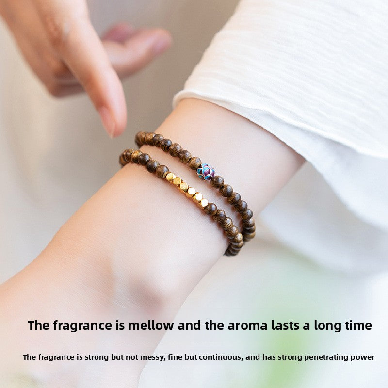 Sandalwood agarwood bracelet stacked with three circles of 6mm tranquility beads emotional stability bracelet Buddha beads